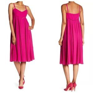 Trina Turk Vereda Pleated Spaghetti strap Magenta Pink Dress 6